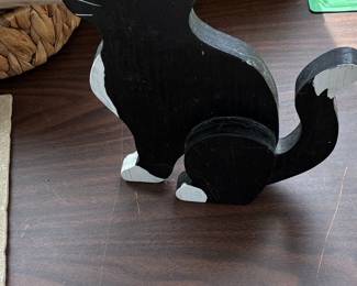 Hand-Painted Wooden Cat Figurine