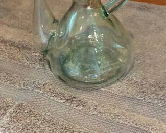 Vintage Hand-Blown Green Glass Oil Cruet
