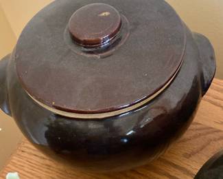 Vintage Brown Drip Glaze Stoneware Bean Pot