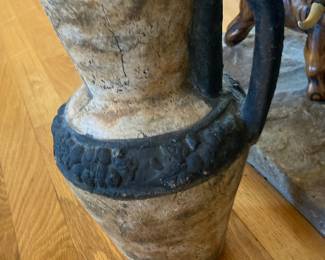 Hand-Carved Wooden Amphora with Relief Band