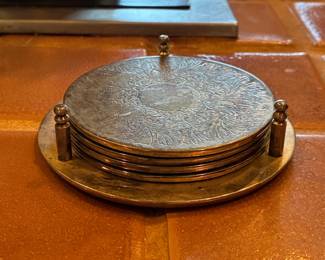 Elegance Silver Plated Coaster Set with Holder