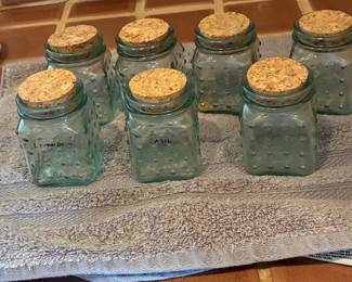 Vintage San Miguel Recycled Glass Spice Jars with Cork Stoppers