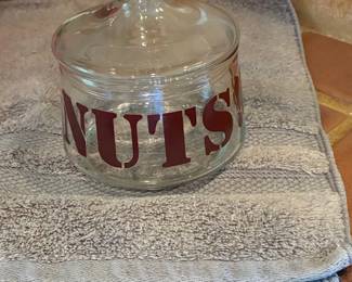 Vintage Indiana Glass "NUTS!!!" Nut Jar with Lid