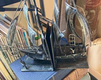 Vintage Seagull Pewter Sailboat Bookends