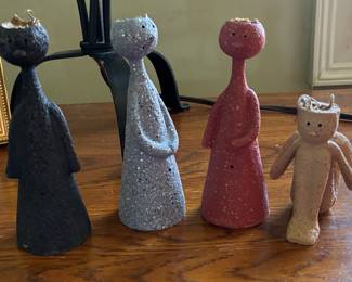 Vintage Folk Art Papier-Mâché Figural Candle Holders