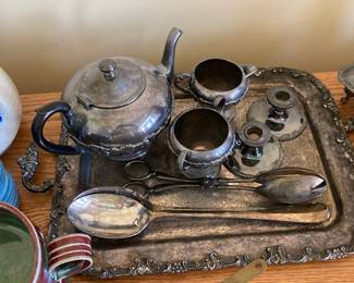 F.B. Rogers Silver Plated Tea Set with Serving Tray and Accessories