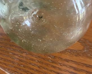 Vintage Hand-Blown Green Glass Cruet with Applied Handle