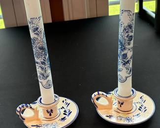 E&H Delft Blue Hand-Painted Candlesticks