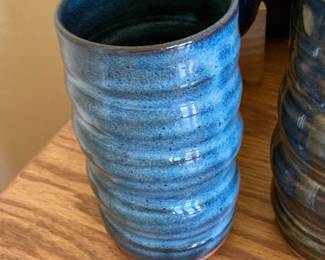 Studio Pottery Ribbed Tumbler - "Floating Blue" Glaze
