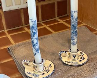 E&H Delft Blue Candlestick Set