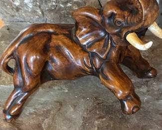 Mid-Century Ceramic Elephant Figurine with Drip Glaze