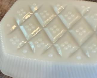 Anchor Hocking Milk Glass Diamond Quilt Hobnail Dish