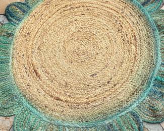 Scalloped Jute Area Rug with Gradient Teal Border