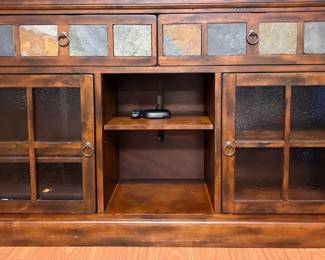 Rustic TV Cabinet with Slate Tile Inserts