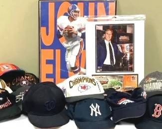 John Elway Photos and Assorted Championship Hats
