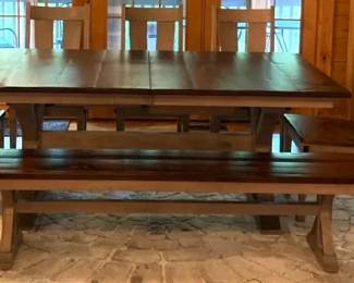 Mueller Furniture Amish Dining Table Five Chairs Bench Leaves Underneath