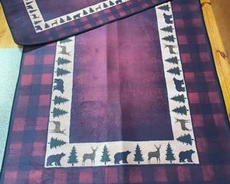 Pair of Matching PlaidLog Cabin Aesthetic NonSlip Padded Rugs