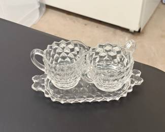 Anchor Hocking "Wexford" pattern 3-piece cream & sugar service set