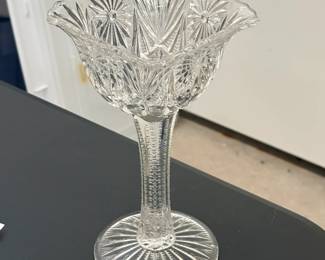 Clear Pressed Glass Tall Stemmed Compate Bowl (Pinwheel & Hobstar)