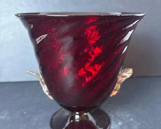 101 rubyartglassvasewithappliedgoldac