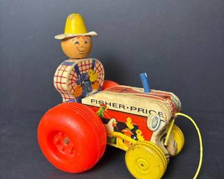 028 vintagefisherpricewoodentractorpull