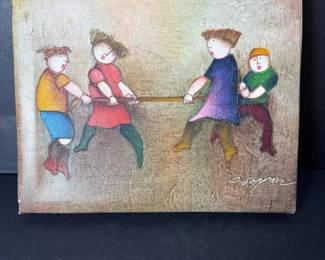 083 childrenplayingtugofwarsignedcanva