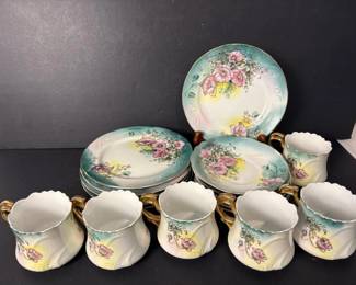 074 17piecehandpaintedfloralporcelaint