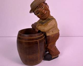 050 carvedwoodbarrelholderfigurinefolk