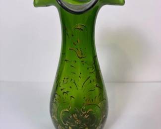 308 greenglassvasewithgoldfloraldecora