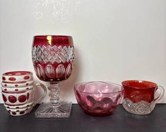 037 assortedvintagerubyredpressedglassw