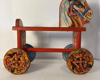 126 vintagewoodenrideonhorsetoywithci