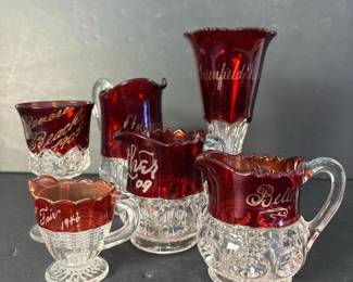 124 sixantiquerubystainedsouvenirglasse