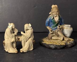 069 twochinesemudmanfigurinesscholarand