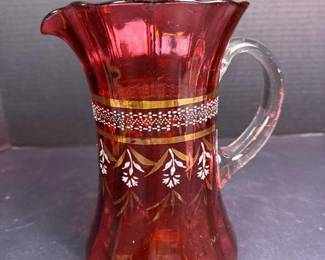 301 paintedcranberryglasspitcherwithgol