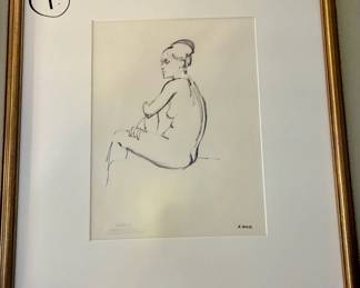 Ralph White - Female Nude Sitting. Ink.