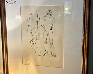Ralph White - Male Nude. Two Figures. Ink.