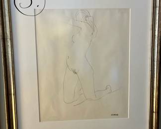 Ralph White - Kneeling Female Nude. Ink.