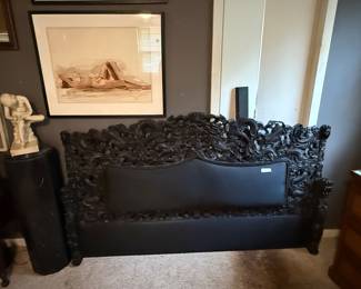 Vintage Asian carved headboard