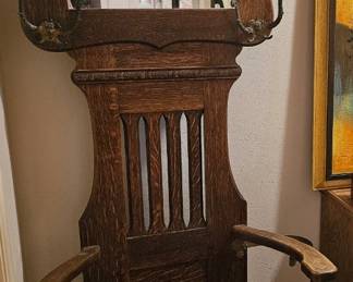Antique Hall Tiger Oak Hall tree