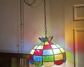 Vintage stained glass hanging lamp