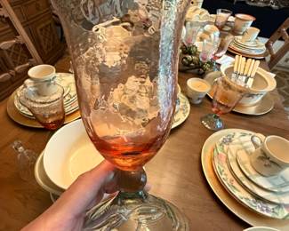 Pfaltzgraff "Garden Party" goblets w/green base & pink bowl