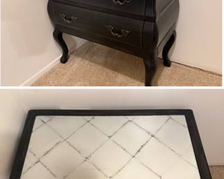 Two night stands black finish with antique glass top