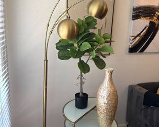 Trplet 3 light Arc Floor lamp with weathered brass and marble base