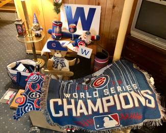 Lots of Chicago Cubs swag