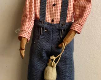 Folk Art Hand Made Doll with Walnut Face and Original Clothes