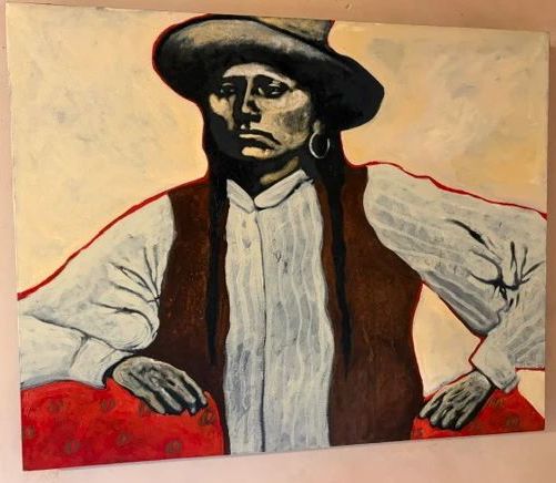 Nocona Burgess (Comanche) 'Quanah - Red Blanket Pose' 24" x 30" acrylic on canvas