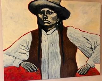 Nocona Burgess (Comanche) 'Quanah - Red Blanket Pose' 24" x 30" acrylic on canvas
