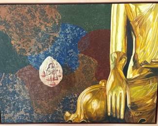 Tin Win (Myanmar 1952 - ) 'Beyond Bagan Period' acrylic on canvas, 36" x 48"