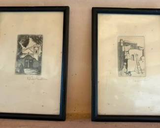 A pair of William Howard Shuster (American 1893 - 1969) original etchings, pencil signed, in original frames, dated 1951 and 1949 on reverse