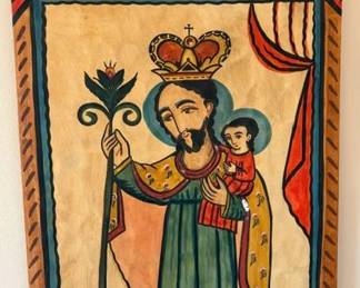 Large Charles Carrillo retablo 'San Jose', 1996